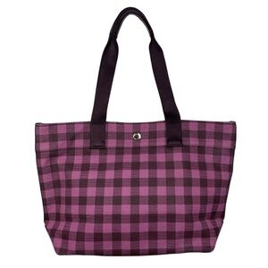 Coach Canvas City Tote Bag Primrose Gingham Plaid F39848 Pink Purple Leather